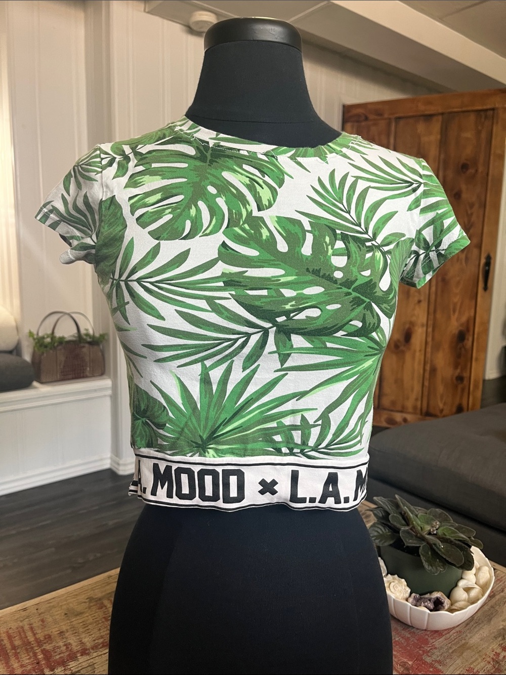 Green Tropical Print Crop Top
